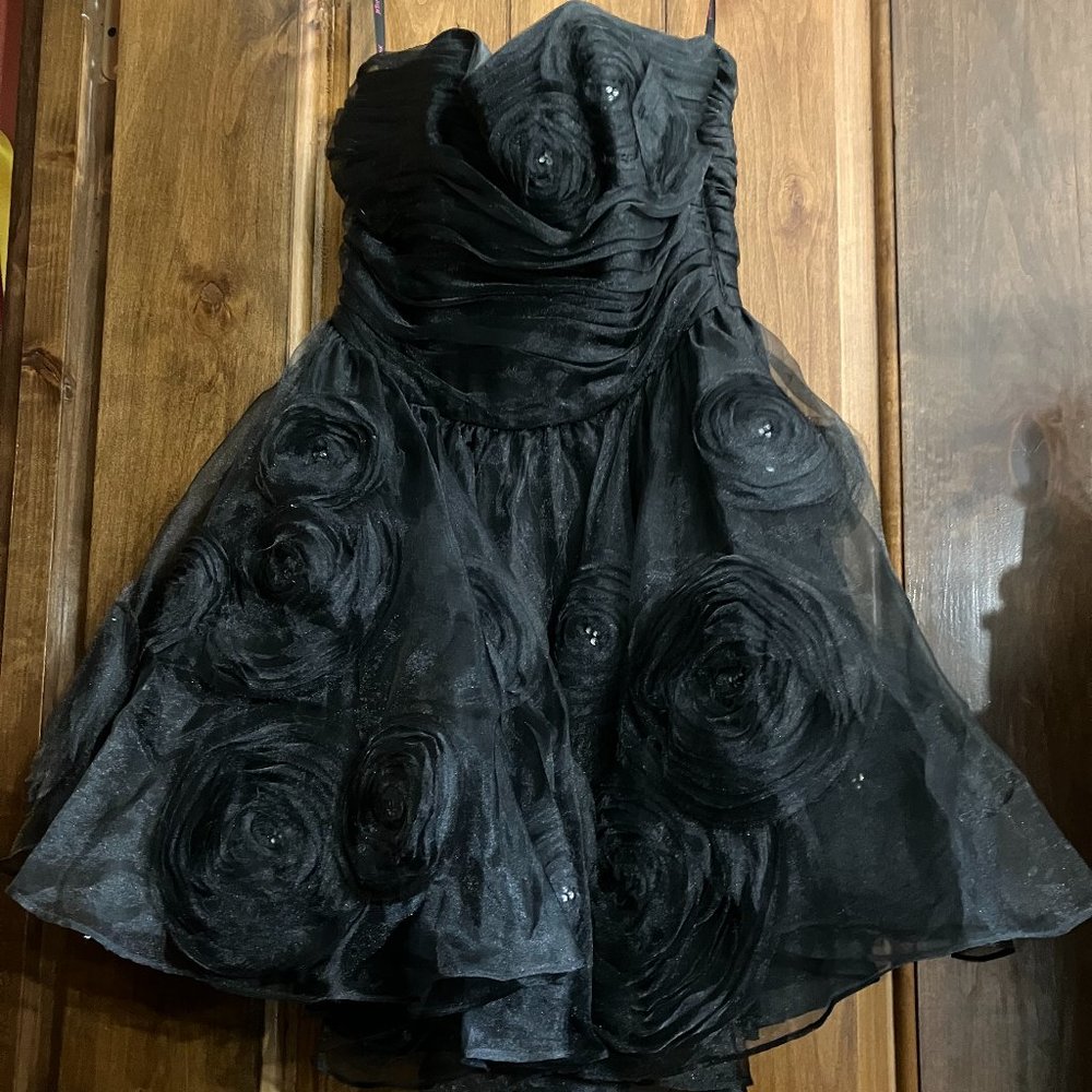Betsey Johnson Black Rhinestone Rosette Dress